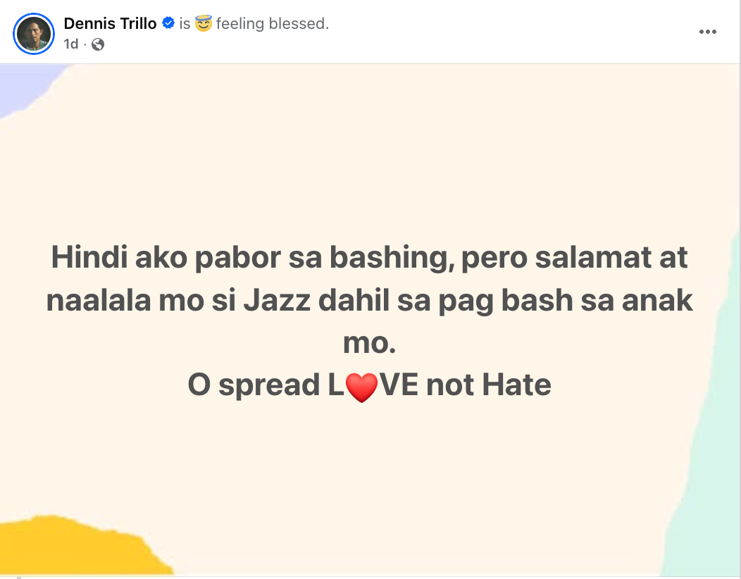 dennis trillo's facebook post reacting to patrick garcia's interview